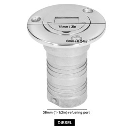 38mm/1.5in Boat Deck Fuel Filler, Stainless Steel Marine Gas Caps with Keyless Cap, Water Injection Port, Motorhome Water Filler Cap for Boats Trucks Caravans Trailers(Diesel)