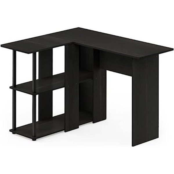 Furinno Abbott L-Shape Computer Desk with Bookshelf, Espresso/Black