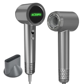ACSGPG Hair Dryer - 110000 RPM High-Speed Brushless Negative Ionic Hair Blow Dryer - Fast Drying, Low Noise, Lightweight & Thermo Control - Hairdryer with 360° Magnetic Nozzle for Home, Travel(Gray)