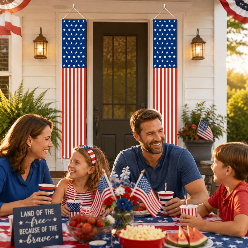American Flag Hanging Banner for Patriotic Decor – Polyester Porch