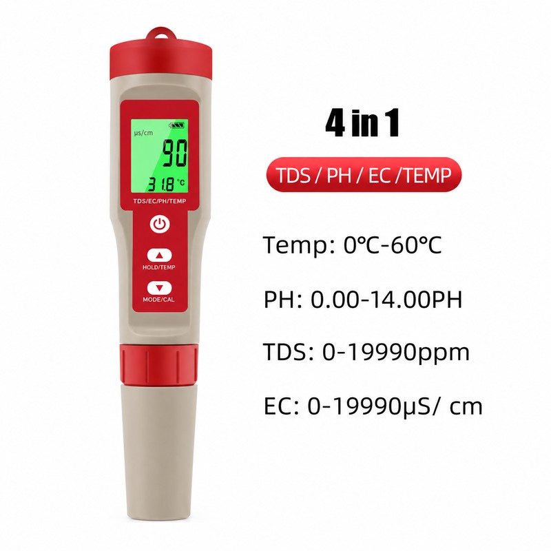 4-in-1 Digital Water Quality Tester for pH, TDS, EC &