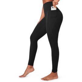 Ewedoos Compression Leggings with Pockets for Women Tummy Control Leggings No Front Seam Workout High Waisted Yoga Pants Gym Black