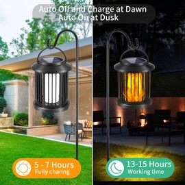 Solar Lanterns Outdoor Waterproof, Upgraded Bright Outdoor Hanging Solar Flame Light, Night Smart Sensor LED Light for Patio Garden Outdoor Decorative Lights，Black