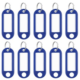 Uniclife 10 Pieces Key Tags 5.1 cm Soft Plastic Key Chain Tags with Blank Paper Labels Clear Windows Protective Films and Split Rings Flexible Item Identifiers, Blue