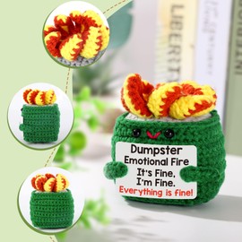 Dumpster Emotional Fire Support Positive Crochet Cute Valentines Gifts Women Men Coworker Birthday Gift Stress Relief Therapy Knitting Crochet Animals Ornament Christmas Stuff Funny Office Desk Decor