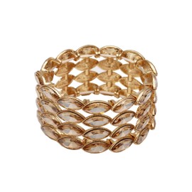 QLLYHLH Brides Bridesmaid Austrian Crystal Stretch Bangle Bracelet 4Lines Woman’s Wedding Jewelry Party Costume Events (Champagne-Gold Plated, Alloy)