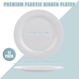 LOPYXBR 12PCS Plastic Dinner Plates 7.5inch/19cm Unbreakable Picnic Plates, Lightweight Plastic Plates Reusable, Microwavable Plastic Plates for Party, Camping, Kitchen, Restaurant