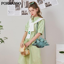PORRASSO Dinosaur Shape Crossbody Bag Girl Creative Shoulder Bag PU Handbag with Adjustable Shoulder Strap Women Cute Animal Satchel Blue