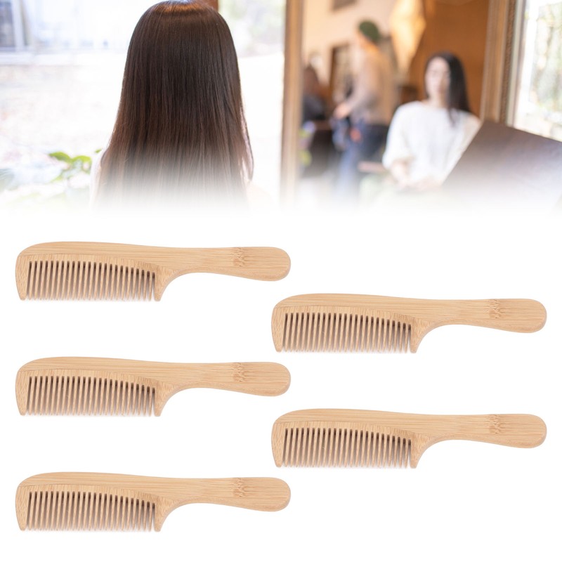 5pcs Bamboo Hair Comb Anti Statics Round Teeth Fragrance Wide