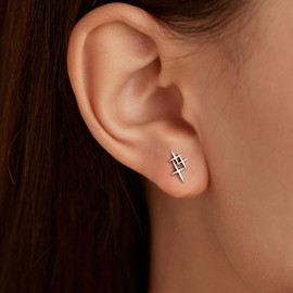 IPEPPY 925 Sterling Silver Cross Star Earrings for Women Men Retro Minimalist Simple Cross Cartilage Stud Earring Hypoallergenic Vintage Small Star Earring Birthday Jewelry Christmas Gifts for Her (Silver)
