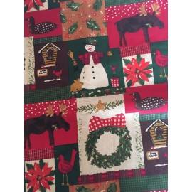 Christmas Fabric by VIP Cranston - 100% Cotton - Snowman, Wreath, Reindeer