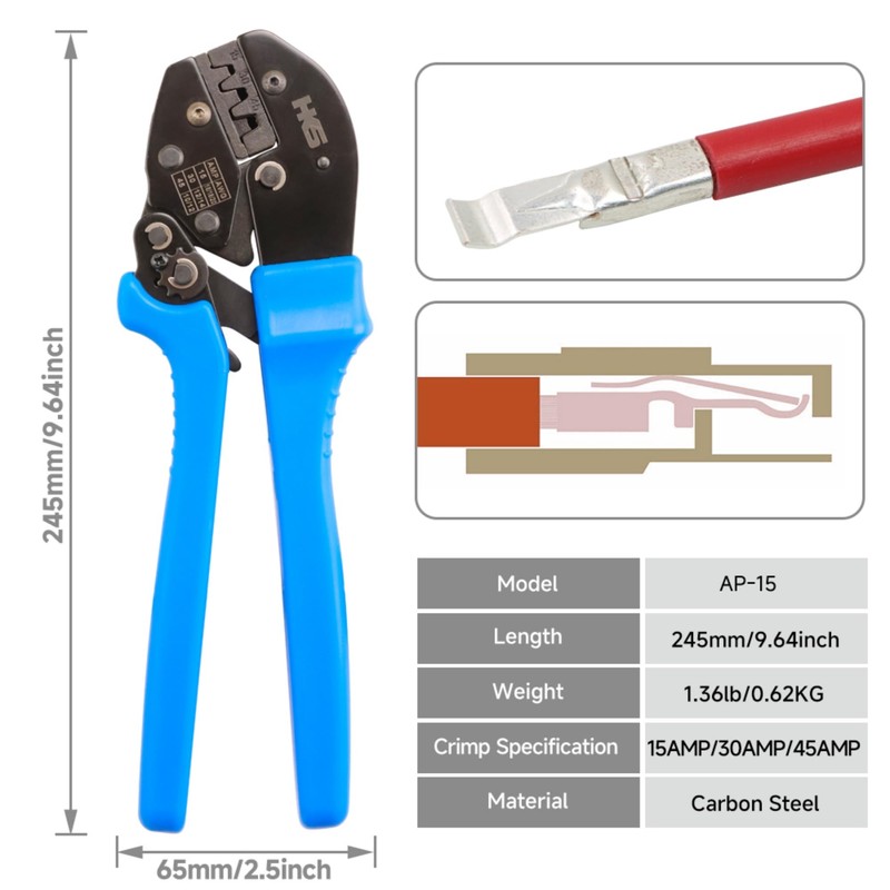 HKS Ratchet Crimping Tool for 5, 30 & 45 Amp