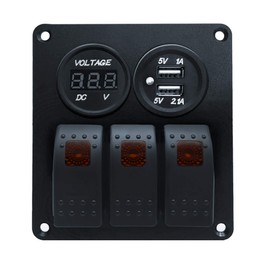 Stark Industries - 3-Gang Rocker Switch Aluminum Panel with USB Charger and Voltmeter- Toggle Switch Dash 5 Pin ON/Off - 2-LED Backlit for Boat Truck Marine (Red)
