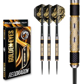 Red Dragon Golden Eye 1: 28g - 85% Dardos de Acero con Plumas, Eje de Dardos, Billetera & Red Dragon Gratis naipe