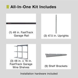 Rubbermaid Fasttrack Rail Storage 48"x16" 3-Shelf Kit, 350 lbs. Per Shelf, for Home/Garage/Shed/Workshop Organization