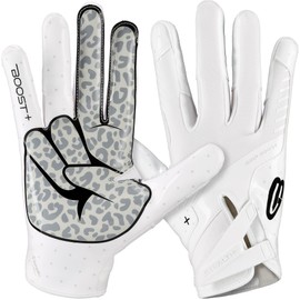 Grip Boost Football Gloves - Peace Stealth 6.0 Boost Plus Sticky Technology - Adult and Youth Football Gloves for Wide Receiver - Men's and Boys Sizes (White/Black, XX-Large)