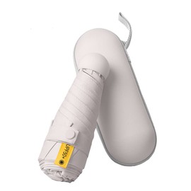 ESUFEIR Mini Travel Umbrella With Case, Compact UV Protection, Lightweight Portable Parasol Windproof for Women Men Kids (Beige-No belt)