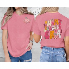 GLIGLITTR in My Teacher Era Shirts for Women Happy First Day of School T-Shirt Back to School Tops Teacher Gift Graphic Tee (Dark Pink,XL)