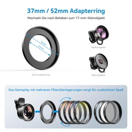 APEXEL 52mm Cell Phone Lens, Camera Filter Kit 7 in 1, 4 Graduated Filters (Blue, Yellow, Orange, Red), CPL, ND32, Star Filter, Suitable for All Types of Cameras and Phones