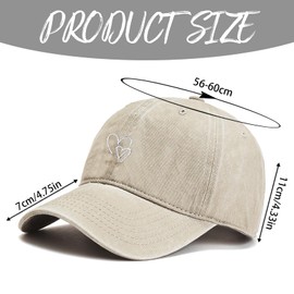 WENAUANG Unisex Washed Love Embroidery Cotton Baseball Cap, Strong Sweat Absorption for Summer Sports for Men and Women, khaki, 56 - 60