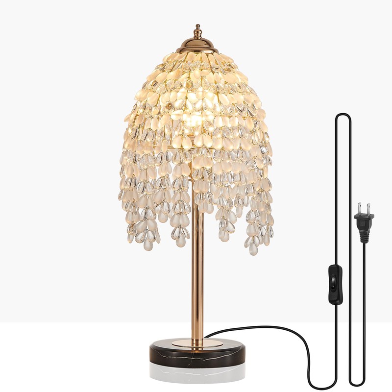 juruilight 19 Inch Gold Crystal Table Lamp,Elegant Nightstand Lamp with