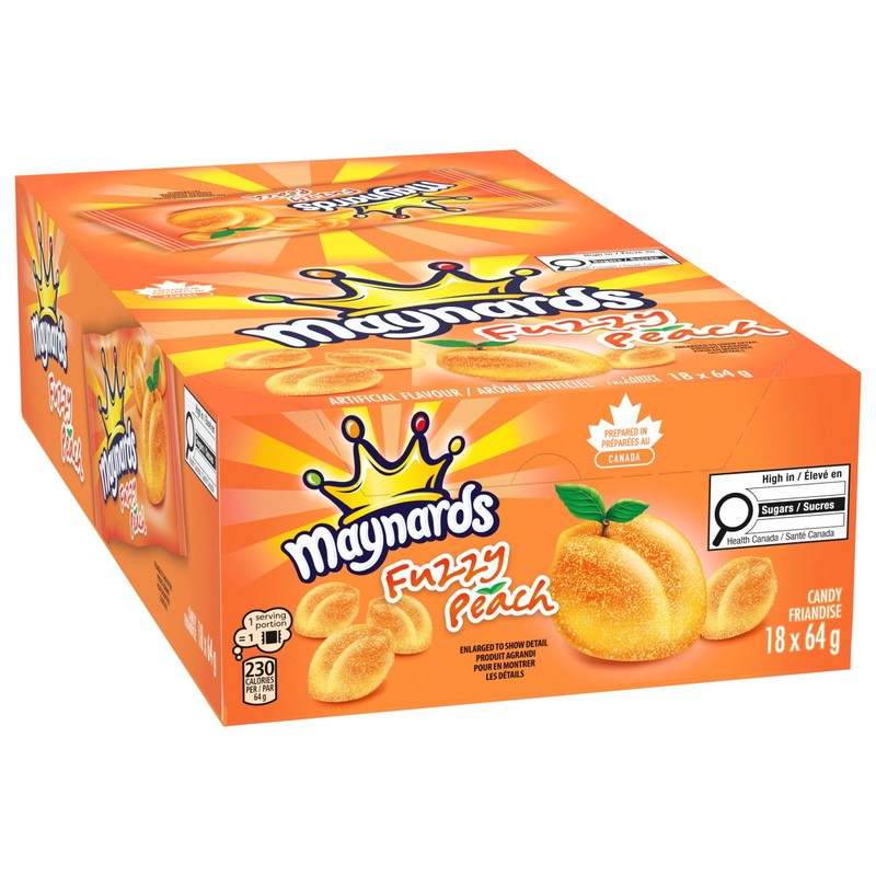 Maynards Fuzzy Peach Candy, 64g (Pack of 18) (Imported from