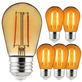 Diodesy- S14 Colored LED String Filament Light Bulb Transparent Amber 2W (25W Equivalent) E26 Medium Base Dimmable Pack of 6- Waterproof Outdoor Indoor Replacement Bulb for Christmas Halloween Holiday