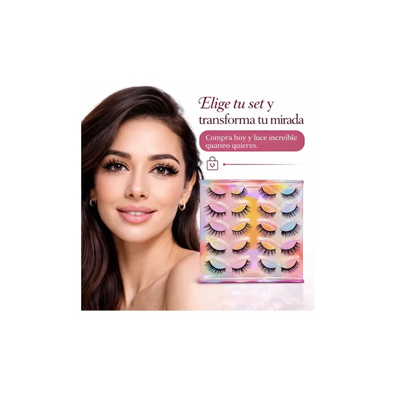 10 Pares Pestañas Postizas Reutilizables Diferentes Diseños