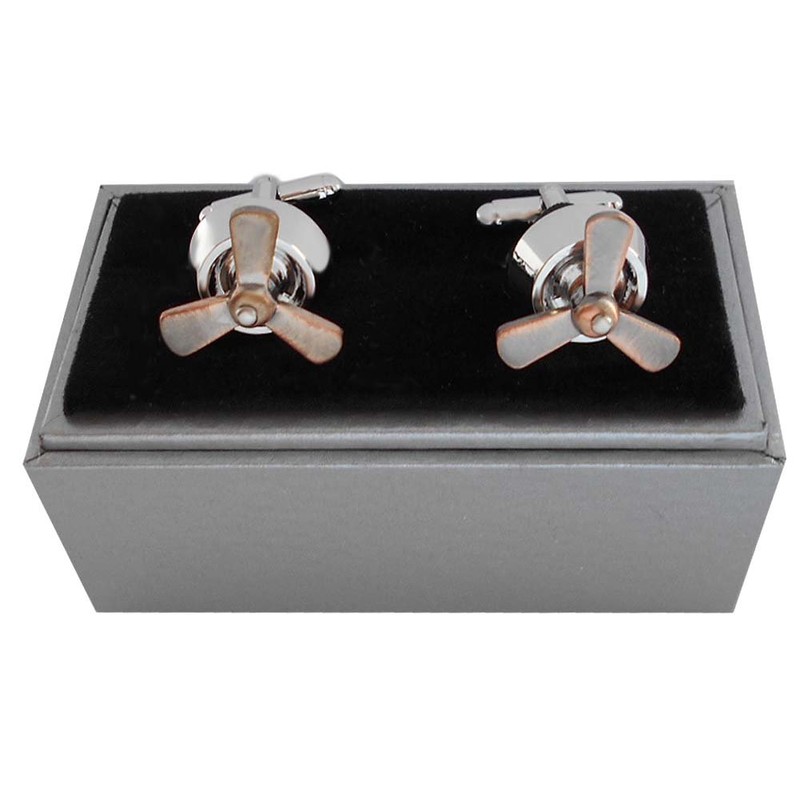 Aircraft Propeller Moving Cufflinks Silver Copper + Silver Box Accessory