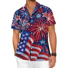 Cqinnifu American Flag Shirts for Men,Short Sleeve Button Down Patriotic Shirts for Men