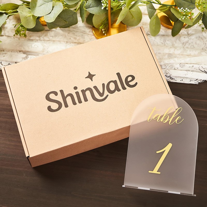 SHINVALE Arch Acrylic Wedding Table Numbers with Gold Foil Font