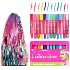 Hair Chalk, 12 Colors Hair Crayons for Girls Kids Washable Non-Toxic Portable Hair Chalk Pens for Party and Cosplay DIY
