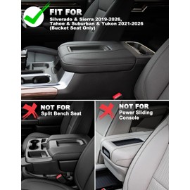 Eaglecover Center Console Armrest Cover for Chevy Silverado & GMC Sierra 2019-2026, Yukon & Tahoe & Suburban 2021-2026, Floor Console Bucket Seat Only, Vinyl Middle Console Cover, Scratchproof, Black