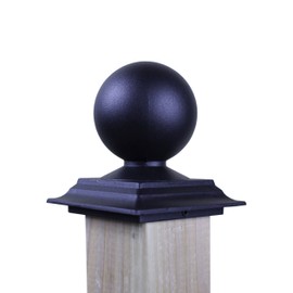 Qualarc FIN-S4-BK Decorative Rust Free Cast Aluminum Deck Post Cap Large Ball, 4" x 4", Black