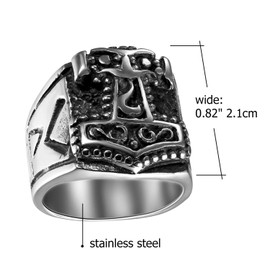 OIDEA Stainless Steel Rings Silver for Men Women with Engraving, Classic Retro Charm Thor's Hammer Men's Ring Celtic Knot Stainless Steel Ring Band Ring, Stainless Steel, No Gemstone