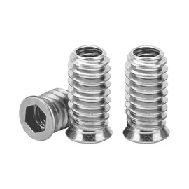 Drenky Threaded Insert Wood M8, Pack of 20 Screw-In Nuts M8 x 25 mm Screw Nuts Silver, Screw-In Sleeves Galvanised Hexagon Socket, Screw Sleeve Threaded Insert Nuts for Wooden Furniture