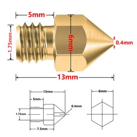 Saipor 12pcs 0.4mm Nozzle Printhead Brass 3D Printer Nozzle M6 Thread for 1.75mm Filament for Reprap, CR-10, Makerbot MK8