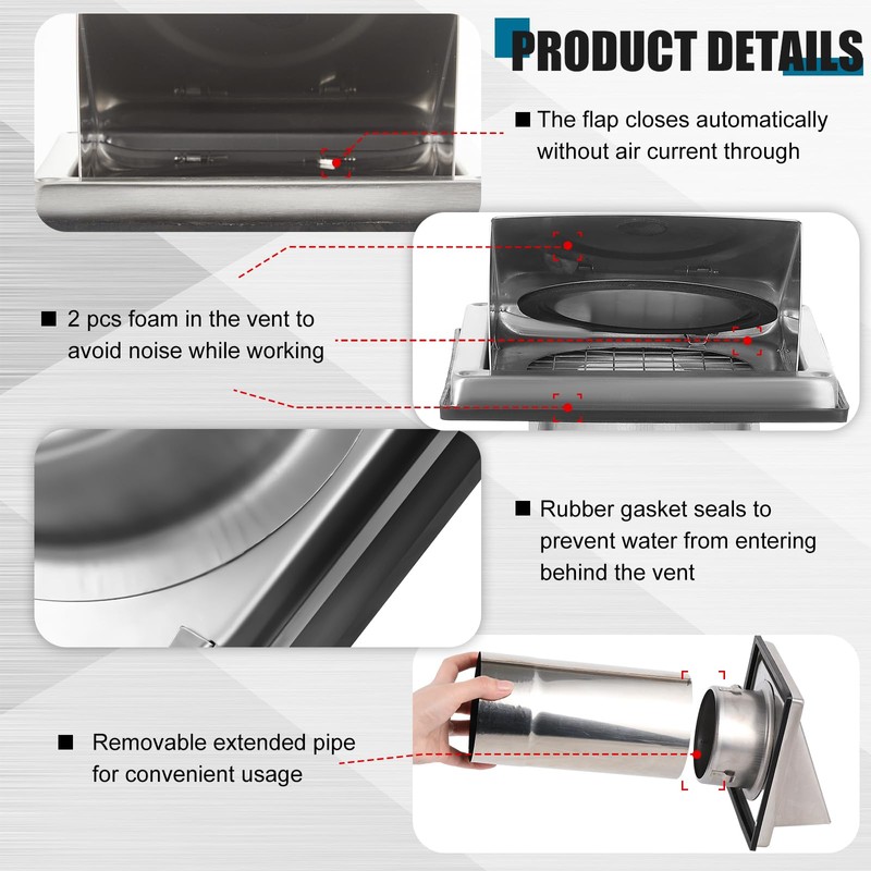 Gisafai 4" Dryer Vent Cover Outside with Stainless Steel Guard