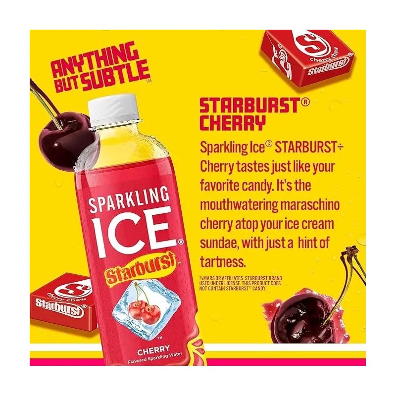 Sparkling Ice STARBURST Cherry, Flavored Sparkling Water 17 Oz (