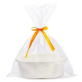 Small Woven Basket with Gift Bags and Ribbons Durable Baskets for Christmas Gifts Empty Small Rope Basket for Storage 12"X 8" X 5" Baby Toy Basket - Color: Orange