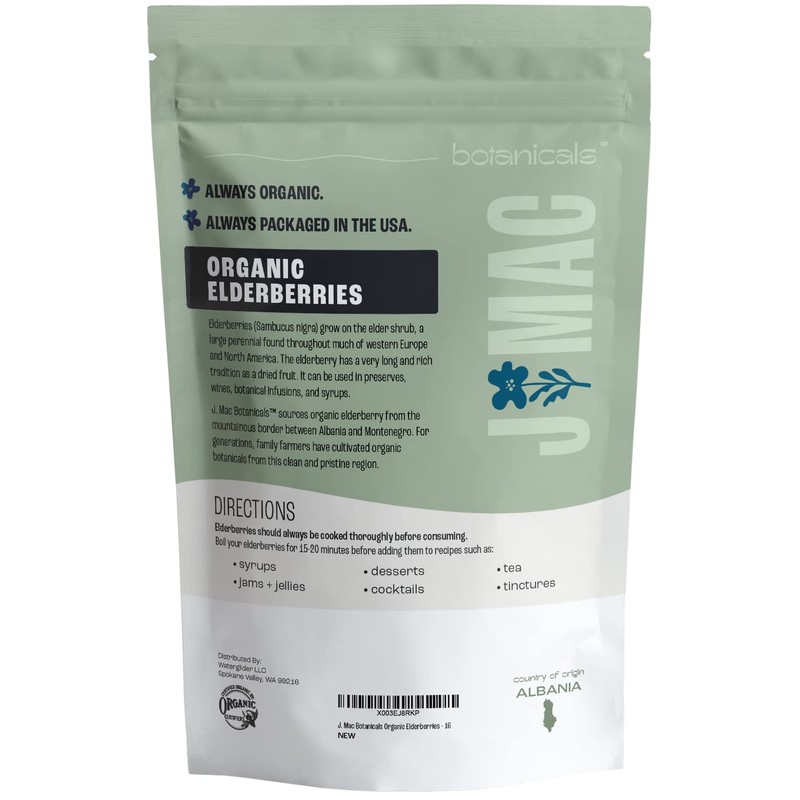 J Mac Botanicals Certified USDA - 100% Organic Dried Elderberries