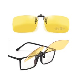 TERAISE Polarised Sunglasses Clip Over Glasses Anti-Glare UV400 Clip On Sunglasses for Men Women Driving, Yellow-upgrade flip