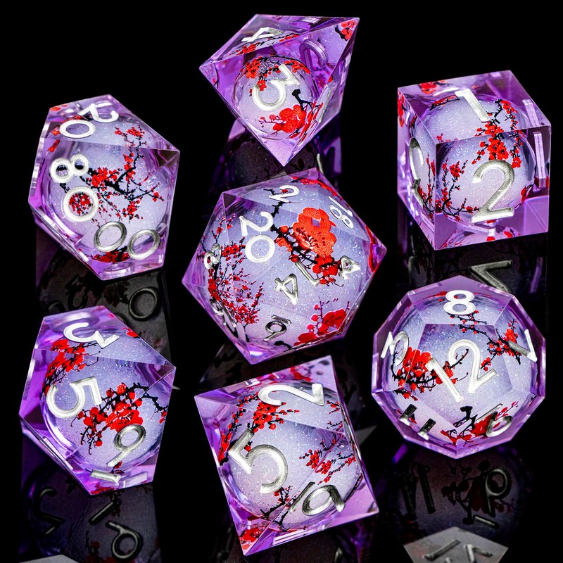 ARUOHHA DND Resin Dice Plum Blossom Liquid Core Purple White
