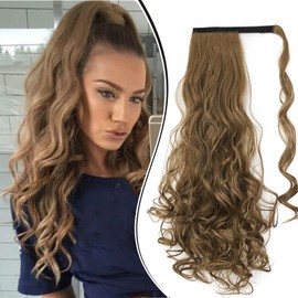 Dcbaboo Ponytail Extension, Ponytail Hairpiece, Braid Extensions, Wavy Long, 60 cm, Wrapped Ponytail Hair Extension, Clip-In Synthetic, Fake Braid Extension, Wavy Hair Extension, Golden Brown