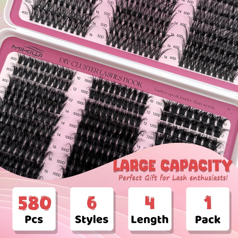 Lash Clusters, 6 Styles 40D/50D/60D/80D/100D120D Cluster Lashes, Mixed Lengths 10-18mm,