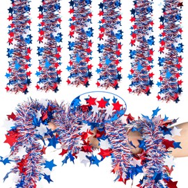 59.06FT 9Pcs 4th/Fourth of July Tinsel Garland Decorations - Memorial Red White and Blue Patriotic Independence Day Fringe Decor Party Supplies