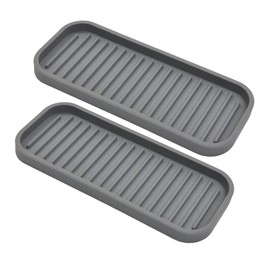 Silicone Sponge Holder - Dish soap Holder for Kitchen Counter 2 Pack, Waterproof Sponge soap Tray for Kitchen Sink Bathroom, Multipurpose Sink Caddy Organizer for soap Dispenser Scrubbers Makeup Gray