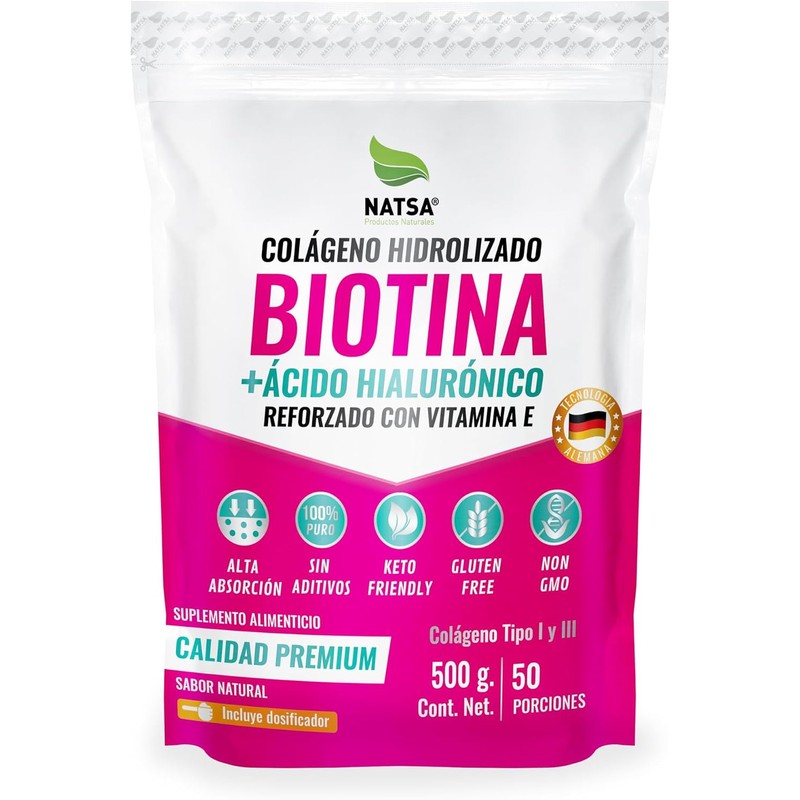 NATSA Biotina con Colágeno Ácido Hialurónico y Vitamina E 500