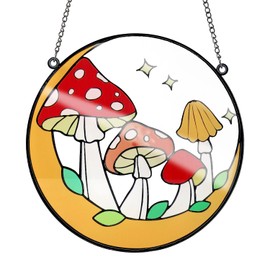 TOYMIS Mushroom Stained plastic Sun catcher, 6.3'' Window Sun Catcher Hangers Decorative Hanging Wall Ornaments plastic Panel Decor for Home Mushroom Lovers (Z20057)