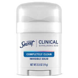 Secret Clinical Strength Antiperspirant Deodorant for Women, 100hr Sweat & Odor Protection, 3X Stress Protection with Hyaluronic Acid, PH Balanced, Invisible Solid, Completely Clean Scent, 0.5 oz